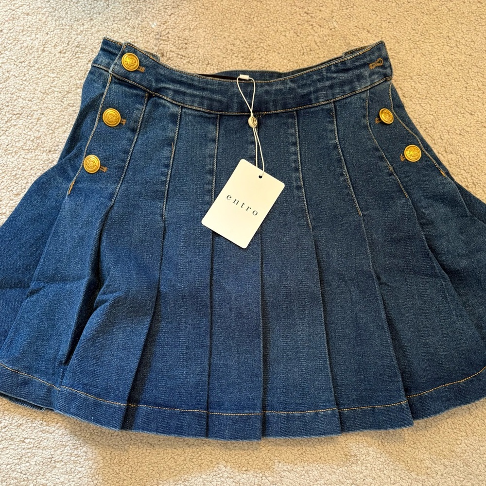 Entro Blue Denim Skirt with Gold Sailor Button Accents